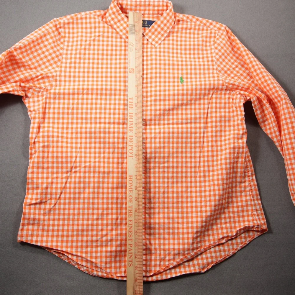 Youth Polo Ralph Lauren Gingham Plaid Long Vacation Costal Orange Shirt XL
